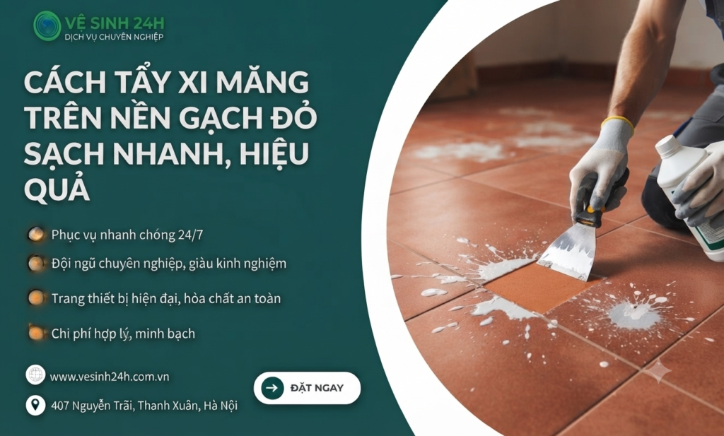 Cách tẩy xi măng trên nền gạch đỏ
