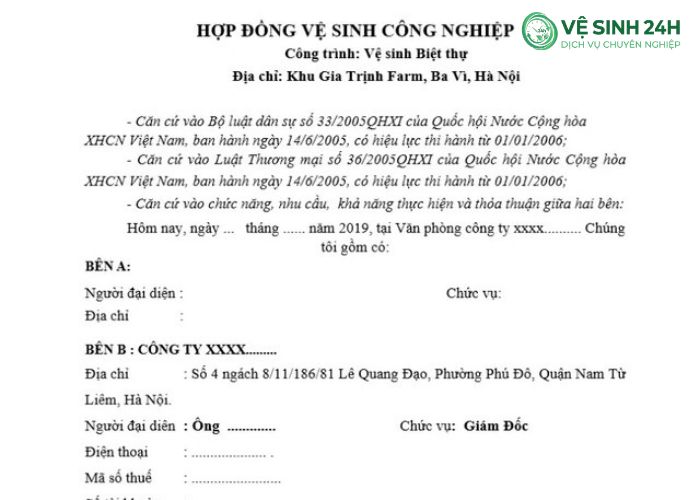Mẫu hợp đồng dịch vụ vệ sinh công nghiệp Mẫu hợp đồng dịch vụ vệ sinh công nghiệp